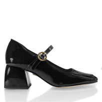 MATI 50 - Charol Negro Regina Romero Zapato Zapatilla Tacon Bajo Para Dama en Piel