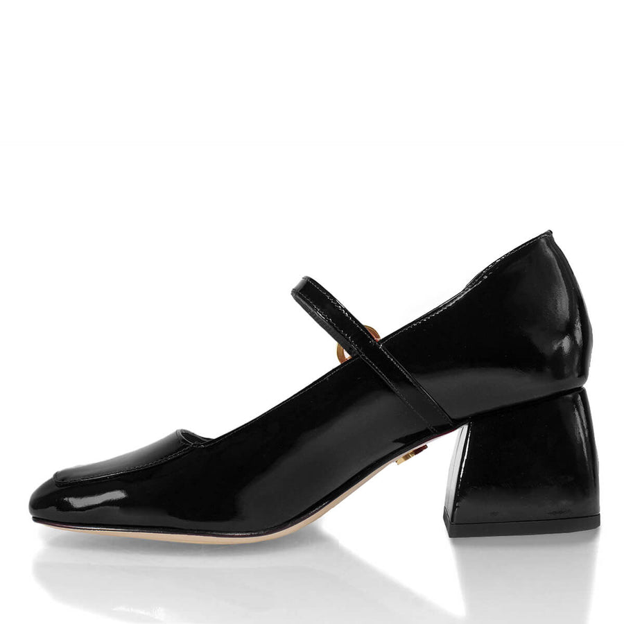 MATI 50 - Charol Negro Regina Romero Zapato Zapatilla Tacon Bajo Para Dama en Piel