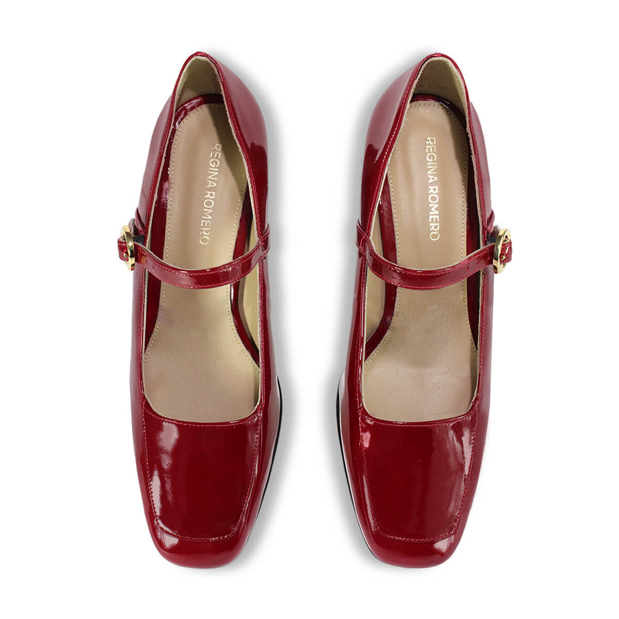 MATI 50 - Charol Cherry Regina Romero Zapato Zapatilla Tacon Bajo Para Dama en Piel