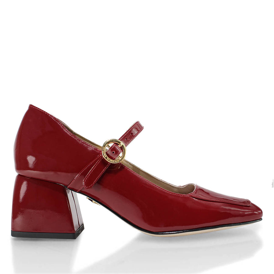 MATI 50 - Charol Cherry Regina Romero Zapato Zapatilla Tacon Bajo Para Dama en Piel