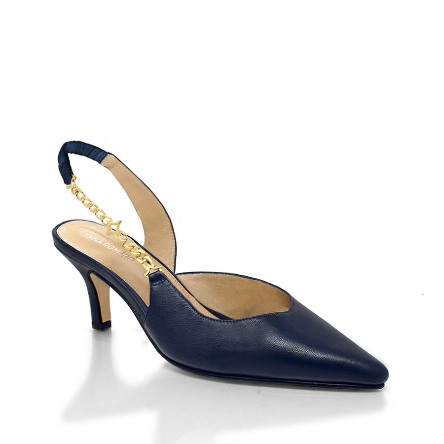 MEGAN 60 - Marino Regina Romero Zapato Sandalia Zapatilla Tacon Bajo Para Dama en Piel