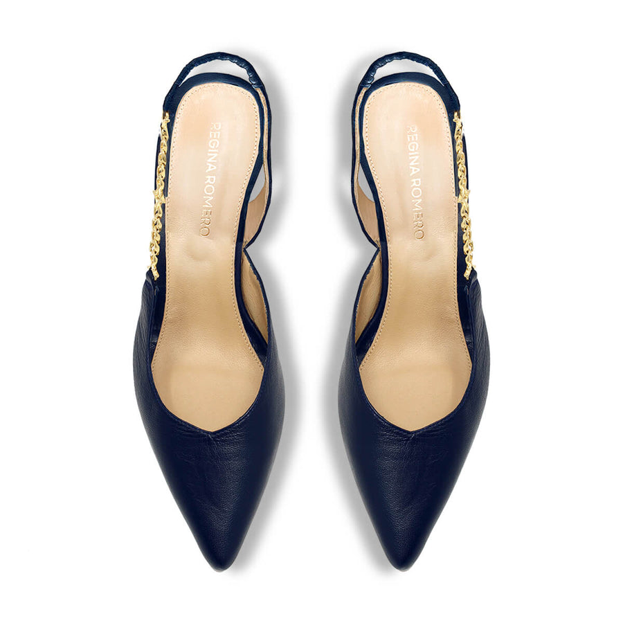 MEGAN 60 - Marino Regina Romero Zapato Sandalia Zapatilla Tacon Bajo Para Dama en Piel