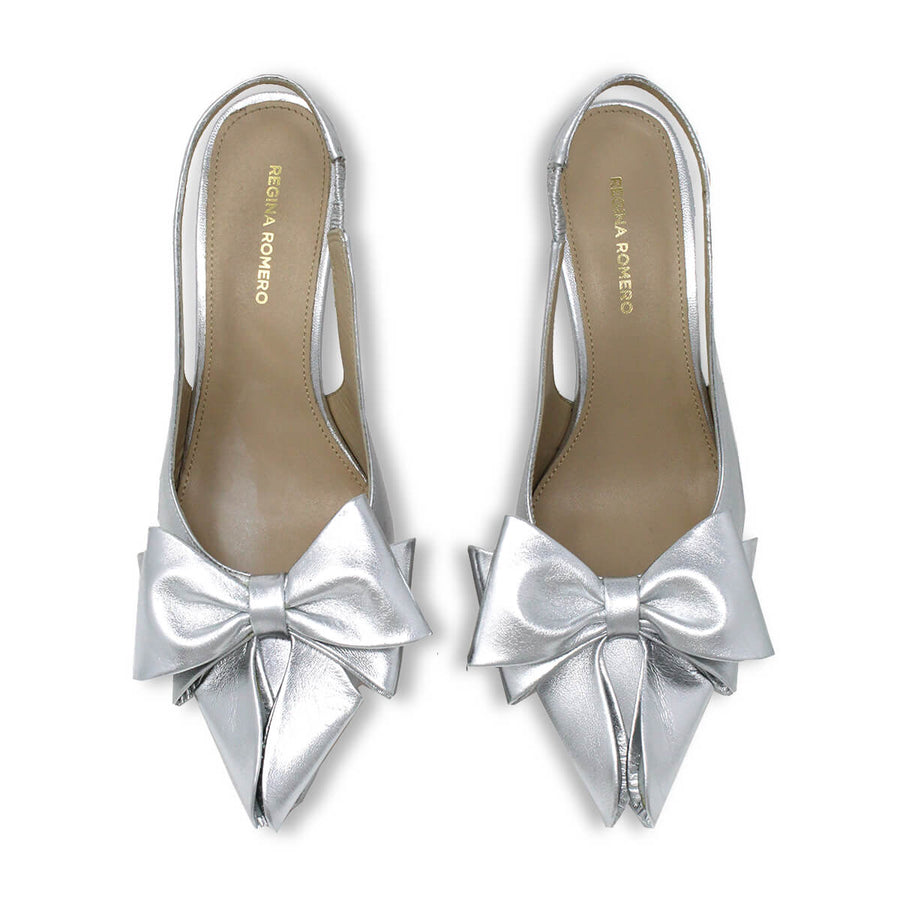 MIMI 50 - Silver Regina Romero Low Heel Sandal Shoe for Women in Leather