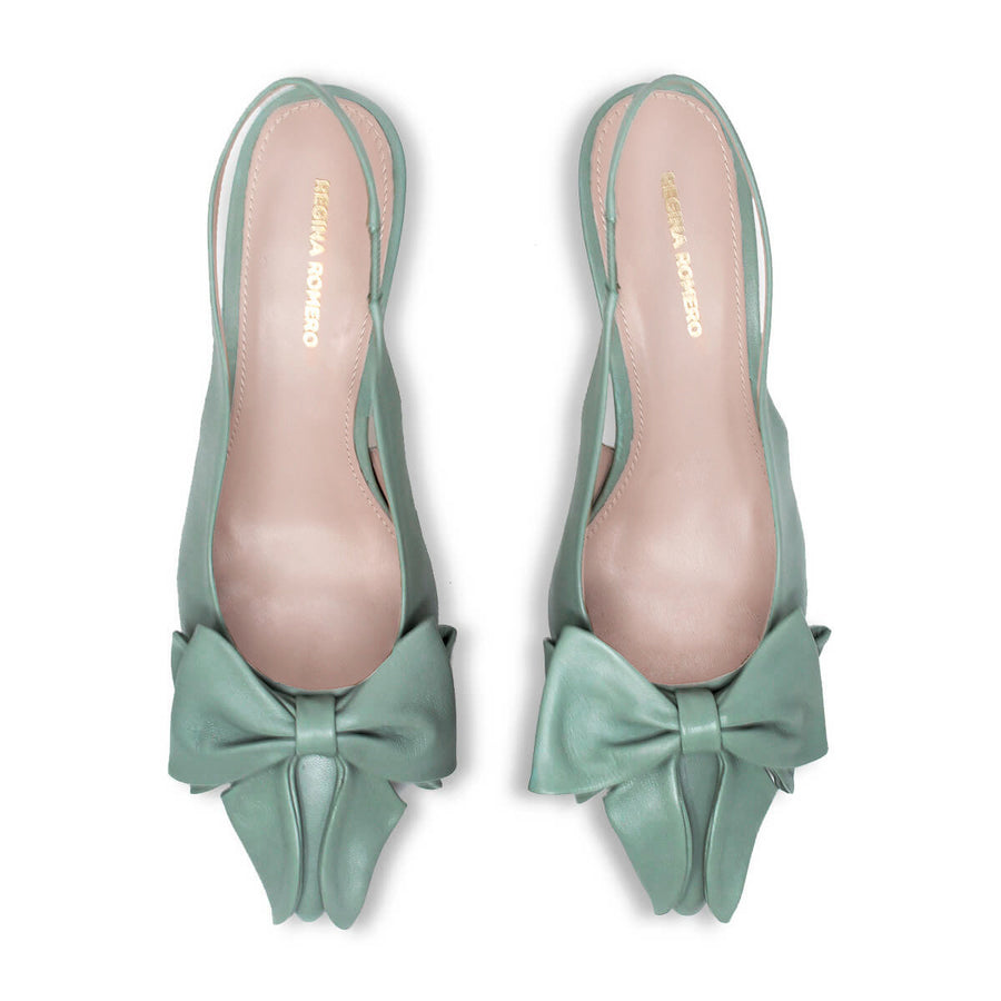 MIMI 50 - Verde Salvia Regina Romero  Zapato Zapatilla Tacon Bajo Para Dama en Piel