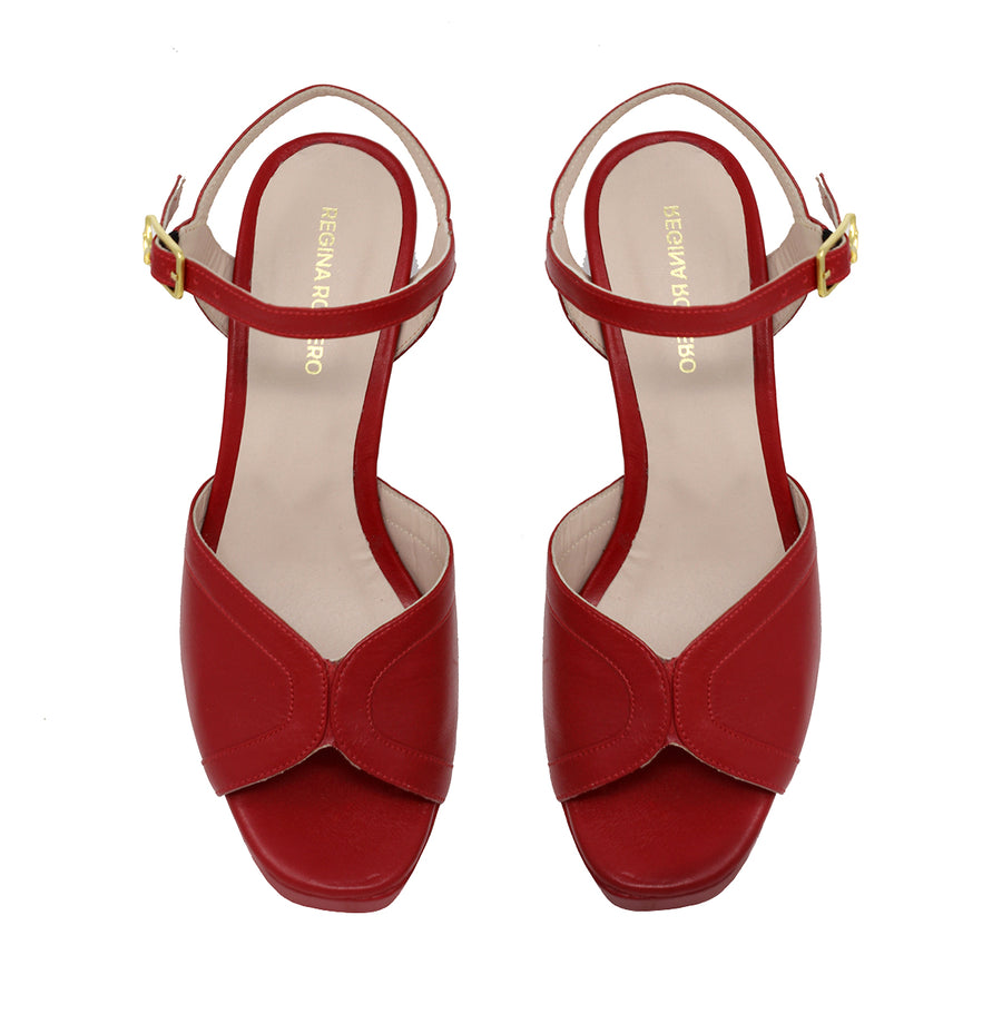 ELARA 95 - Rojo Regina Romero Zapato Zapatilla Tacon Alto Para Dama en Piel