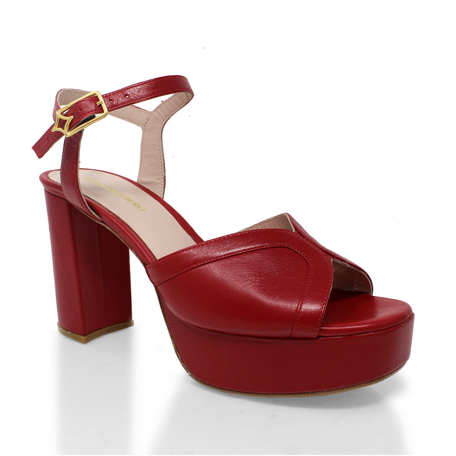 ELARA 95 - Rojo Regina Romero Zapato Zapatilla Tacon Alto Para Dama en Piel