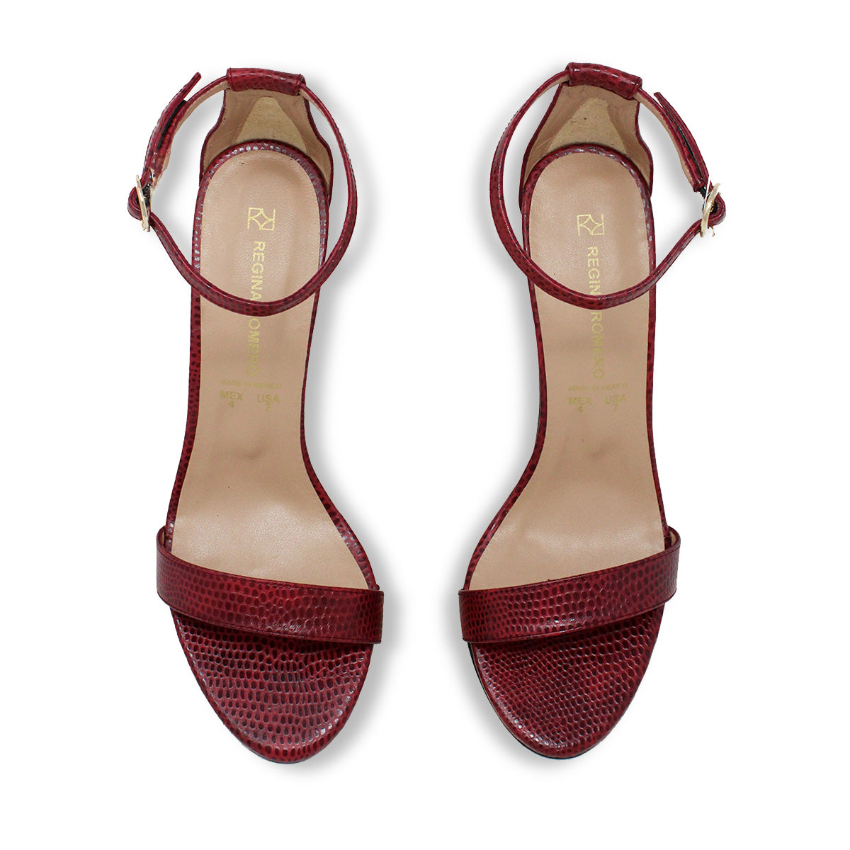 Sandalias Claudine 85 Regina Romero en piel color lizard rojo, tacon alto