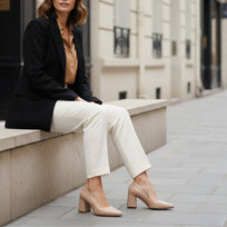 TAMARA 50 - Beige Regina Romero Zapato Zapatilla Tacon Bajo Para Dama en Piel