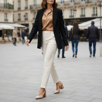 TAMARA 50 - Beige Regina Romero Zapato Zapatilla Tacon Bajo Para Dama en Piel