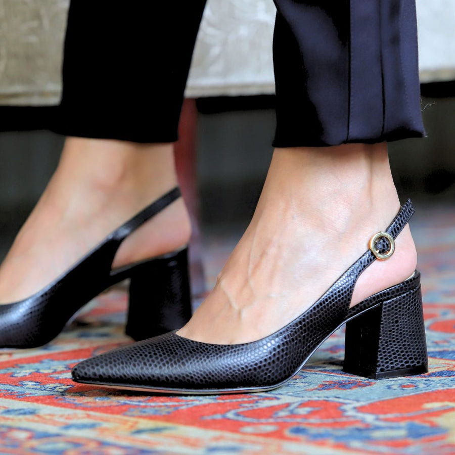 TANIA 50 - Lizard Black Regina Romero Low Heel Sneaker Shoe for Women in Leather