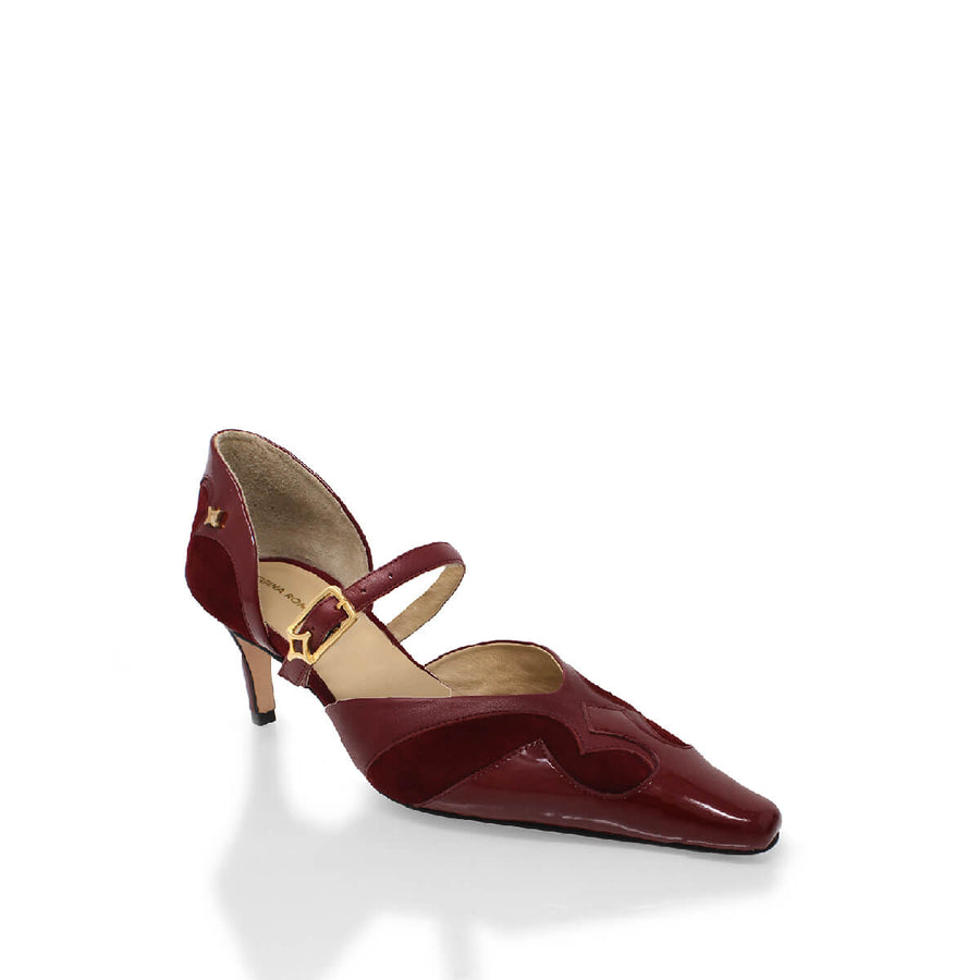Zapatillas TAOS 60 Regina Romero en piel color mix vino, tacón medio