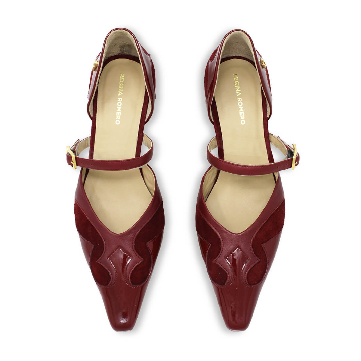 Zapatillas TAOS 60 Regina Romero en piel color mix vino, tacón medio