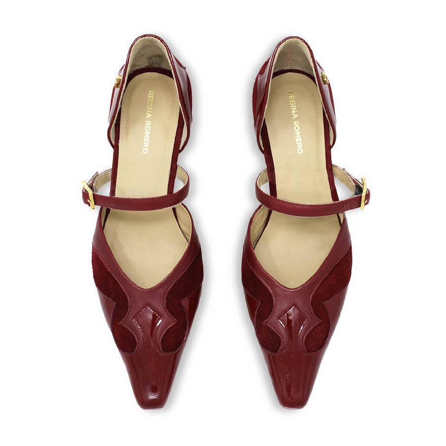 Zapatillas TAOS 60 Regina Romero en piel color mix vino, tacón medio