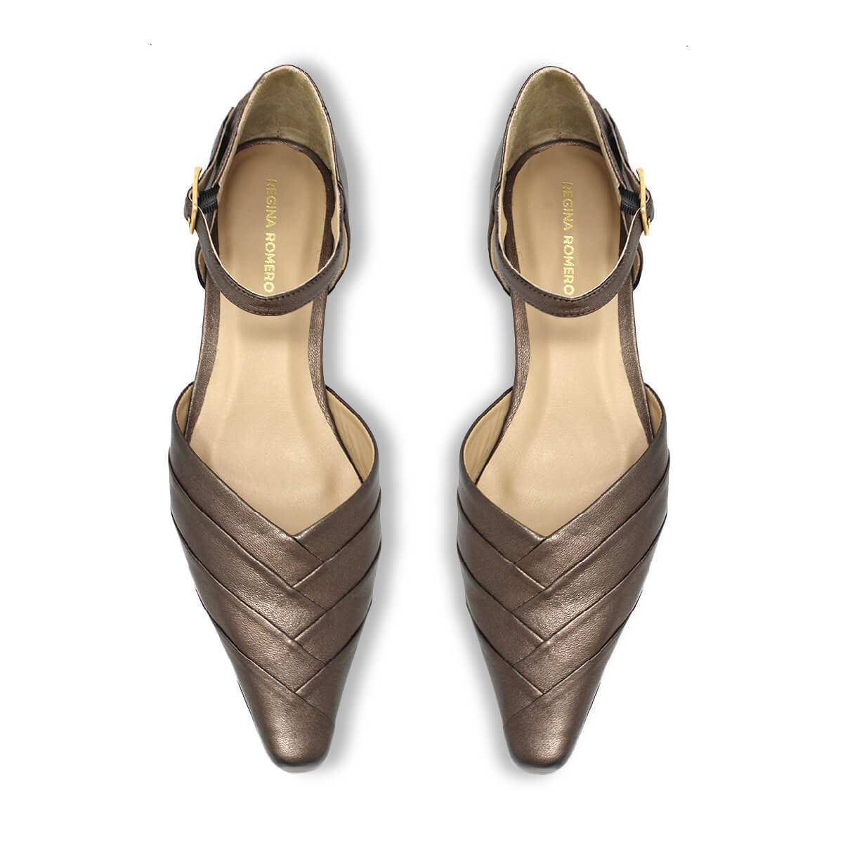 Zapatillas VIANNA 30 Regina Romero en piel color bronce, tacón bajo