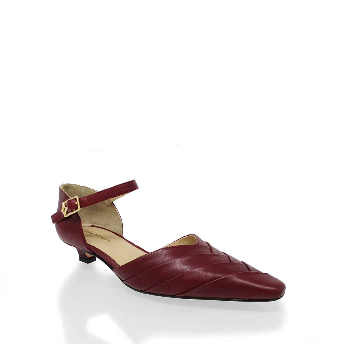Zapatillas VIANNA 30 Regina Romero en piel color vino, tacón bajo