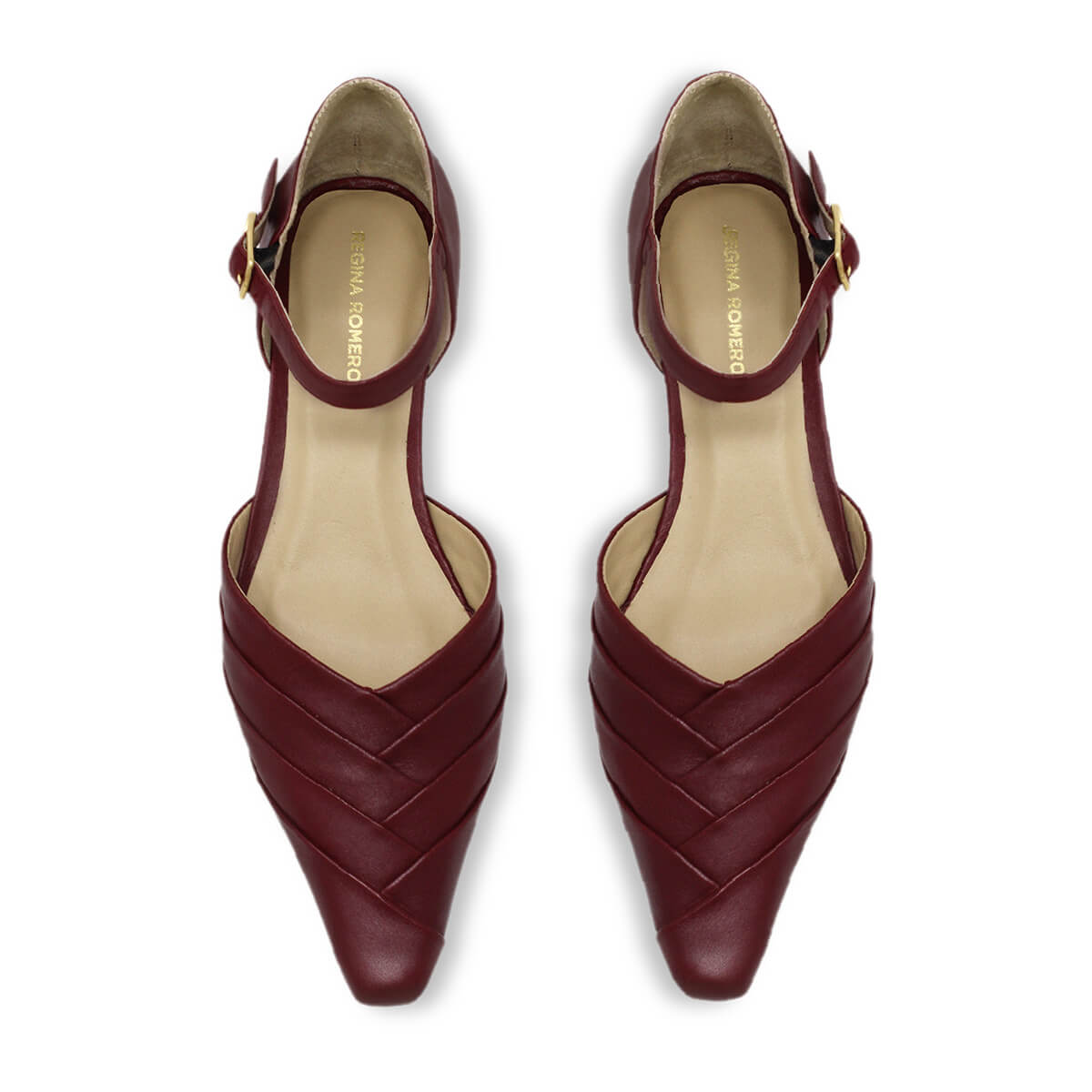 Zapatillas VIANNA 30 Regina Romero en piel color vino, tacón bajo