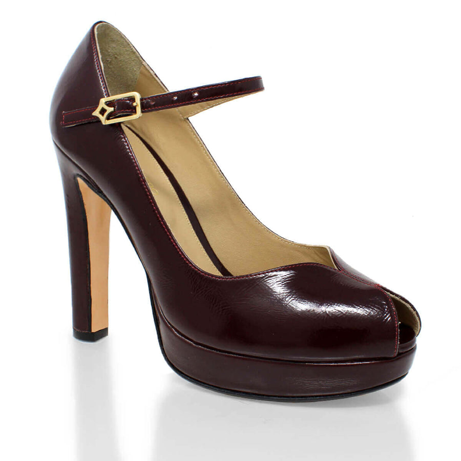 SAVINA 120 - Charol Burgundy Regina Romero Zapato Plataforma Tacon Alto Para Dama en Piel