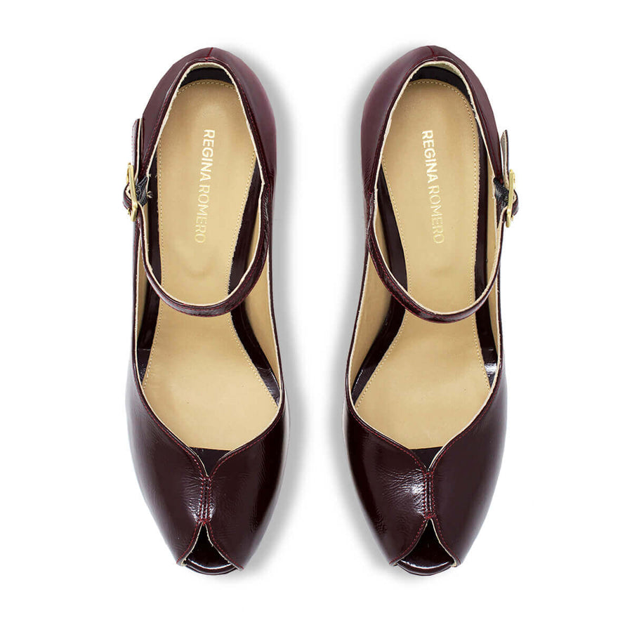 SAVINA 120 - Charol Burgundy Regina Romero Zapato Plataforma Tacon Alto Para Dama en Piel