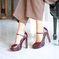 SAVINA 120 - Charol Burgundy Regina Romero Zapato Plataforma Tacon Alto Para Dama en Piel