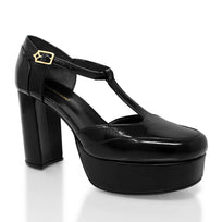 VIVIANA 95 - Charol Negro Regina Romero Zapato Plataforma Tacon Alto Para Dama en Piel