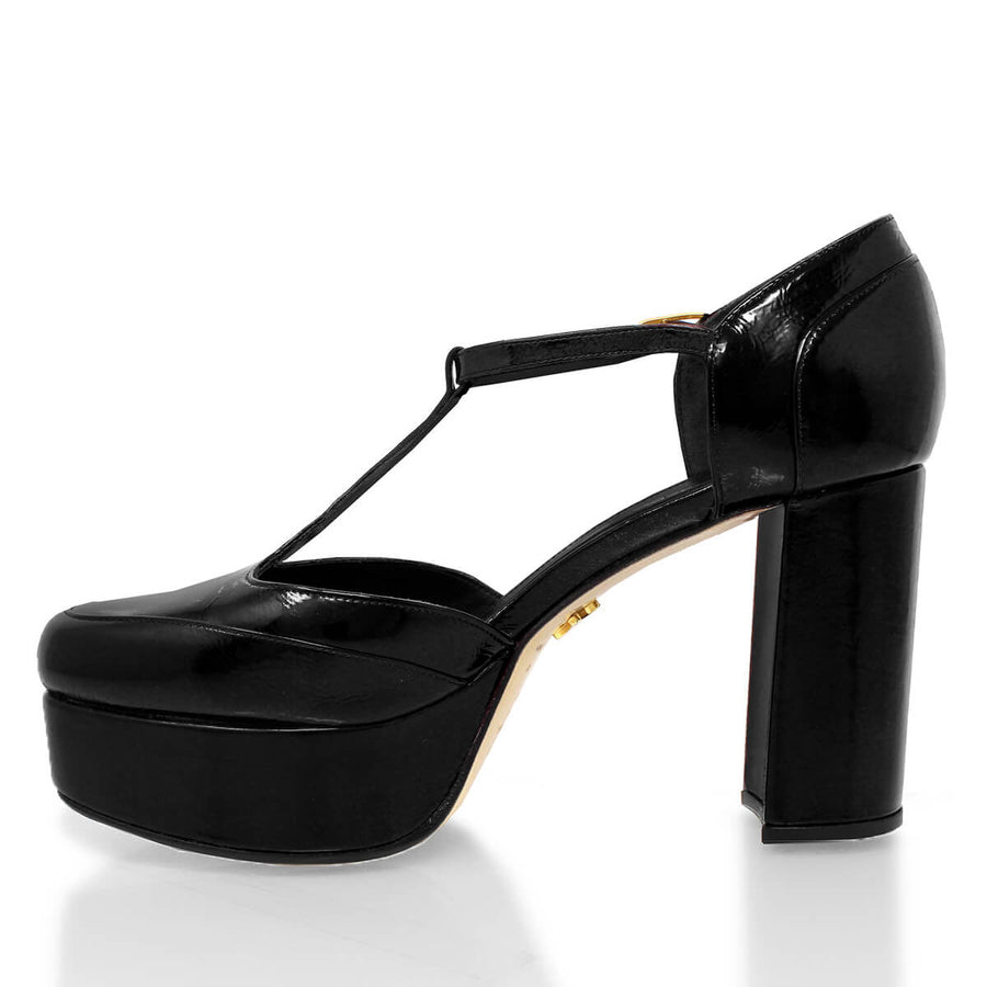 VIVIANA 95 - Charol Negro Regina Romero Zapato Plataforma Tacon Alto Para Dama en Piel