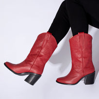 ANETTE 60 - Red Regina Romero Low Heel Ankle Boot Shoe for Women in Leather