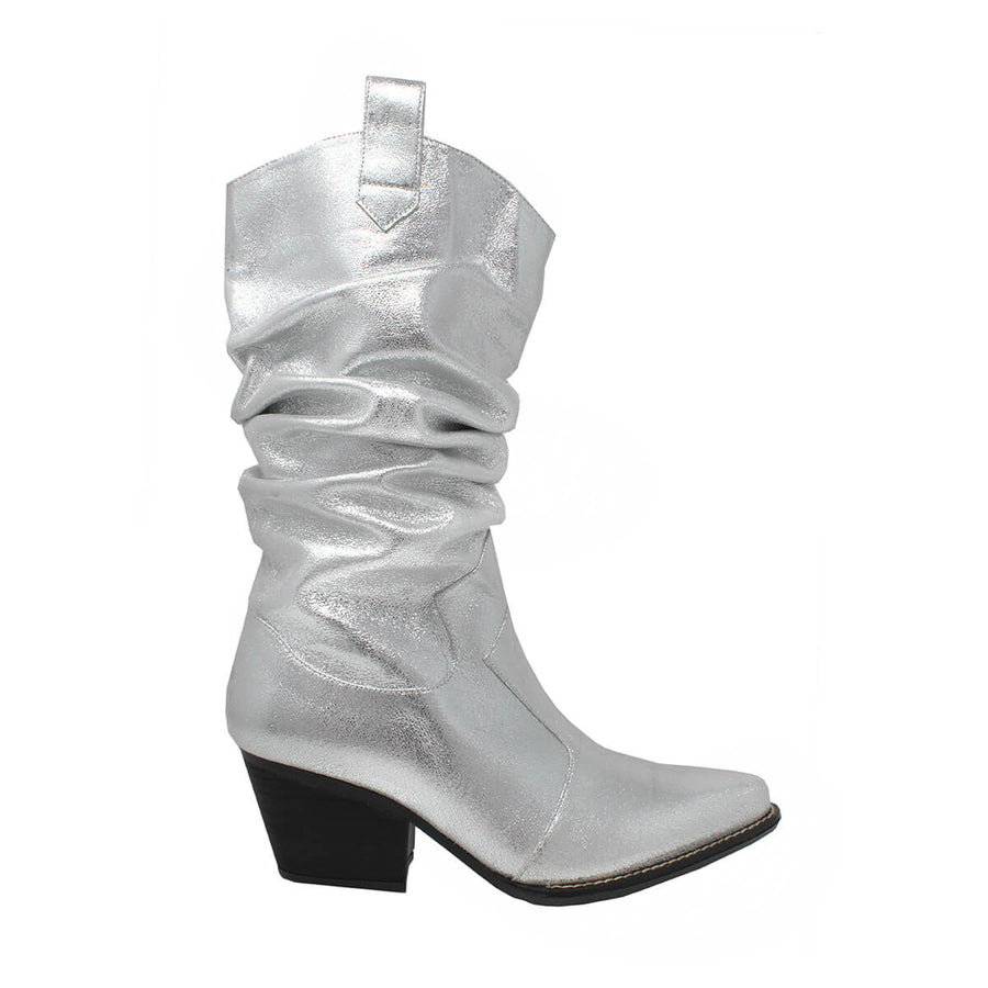 MADELEINE 60 - Plata Regina Romero Zapato Bota Botin Tacon Bajo Para Dama en Piel
