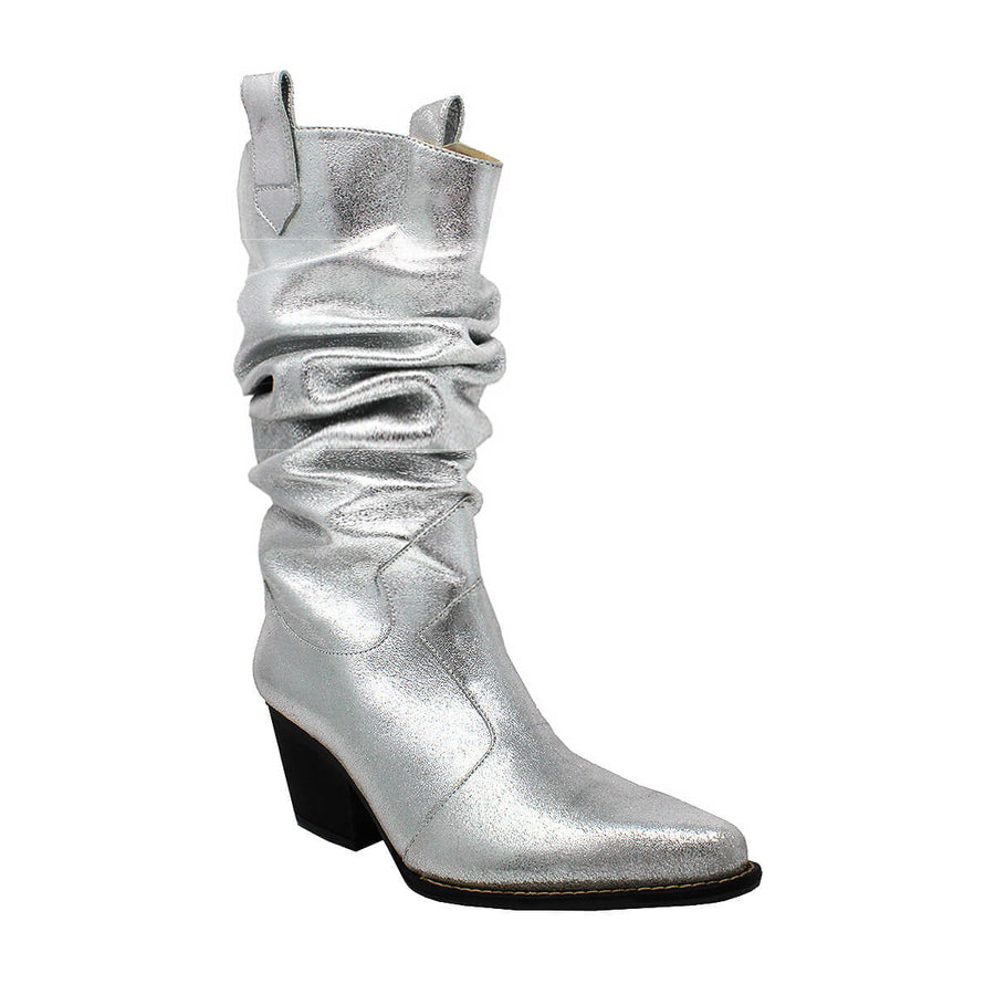 MADELEINE 60 - Plata Regina Romero Zapato Bota Botin Tacon Bajo Para Dama en Piel