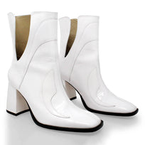 BAU 75 - Charol Blanco Regina Romero Zapato Bota Botin Tacon Alto Para Dama en Piel