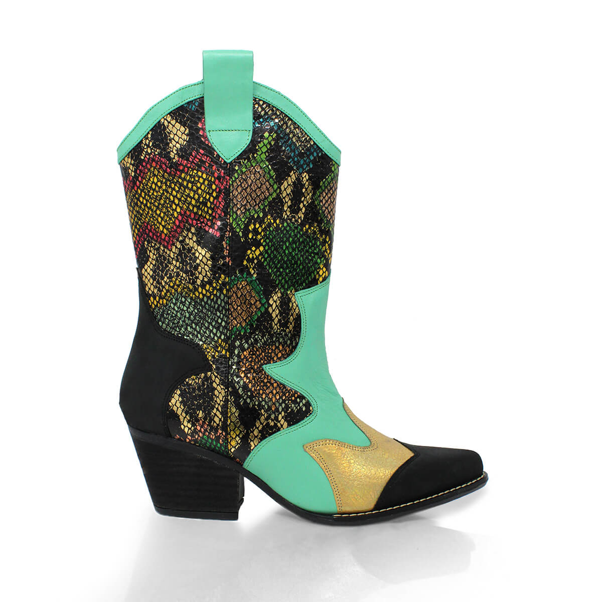 BAILEY 60 Edicion Limitada - Negro y Multicolor Regina Romero Zapato Bota Botin Tacon Bajo Para Dama en Piel