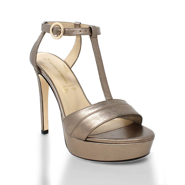 Sandalias Pita 125 Regina Romero en piel color seda, tacon muy alto