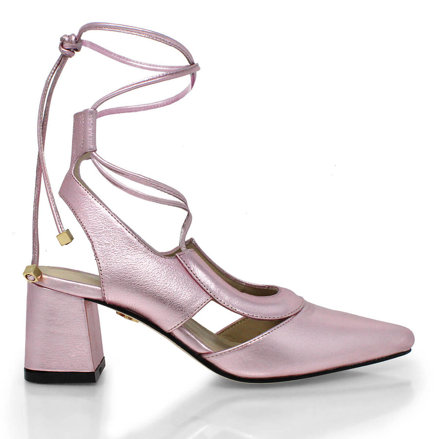 ARIA 50 - Rosa Metalico Regina Romero Zapato Zapatilla Tacon Bajo Para Dama en Piel