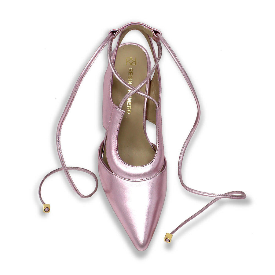 ARIA 50 - Rosa Metalico Regina Romero Zapato Zapatilla Tacon Bajo Para Dama en Piel