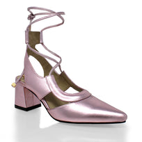 ARIA 50 - Rosa Metalico Regina Romero Zapato Zapatilla Tacon Bajo Para Dama en Piel
