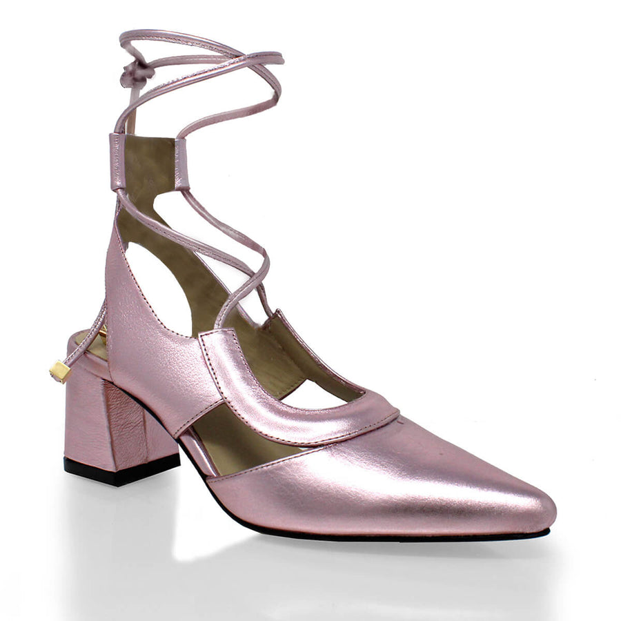 ARIA 50 - Rosa Metalico Regina Romero Zapato Zapatilla Tacon Bajo Para Dama en Piel