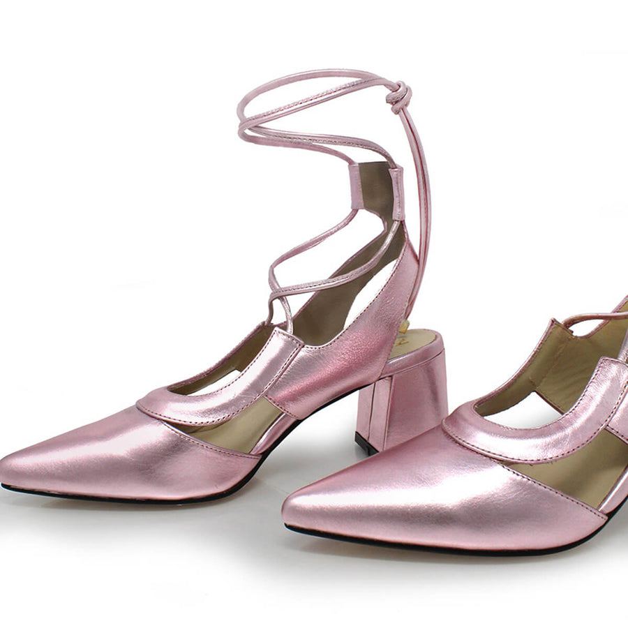 ARIA 50 - Rosa Metalico Regina Romero Zapato Zapatilla Tacon Bajo Para Dama en Piel