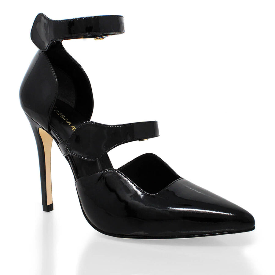 ASTRA 105 - Charol Negro Regina Romero Zapato Zapatilla Tacon Alto Para Dama en Piel