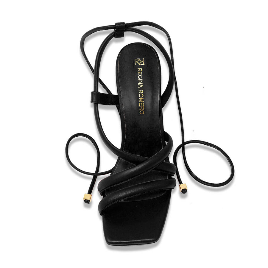 MIA 100 - Black Regina Romero High Heel Sandal Shoe for Women in Leather