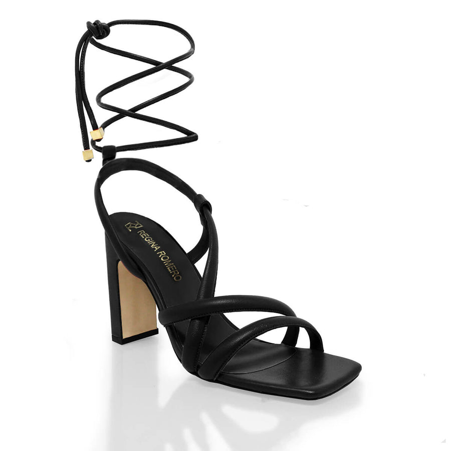 MIA 100 - Black Regina Romero High Heel Sandal Shoe for Women in Leather