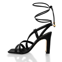 MIA 100 - Black Regina Romero High Heel Sandal Shoe for Women in Leather