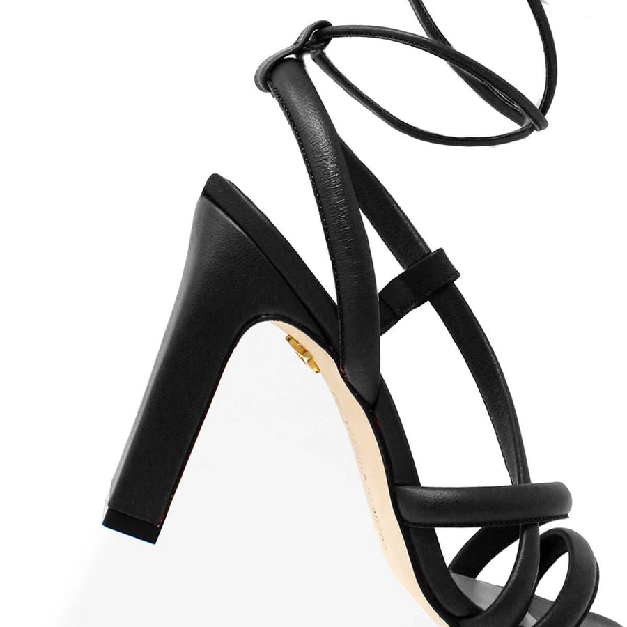 MIA 100 - Black Regina Romero High Heel Sandal Shoe for Women in Leather