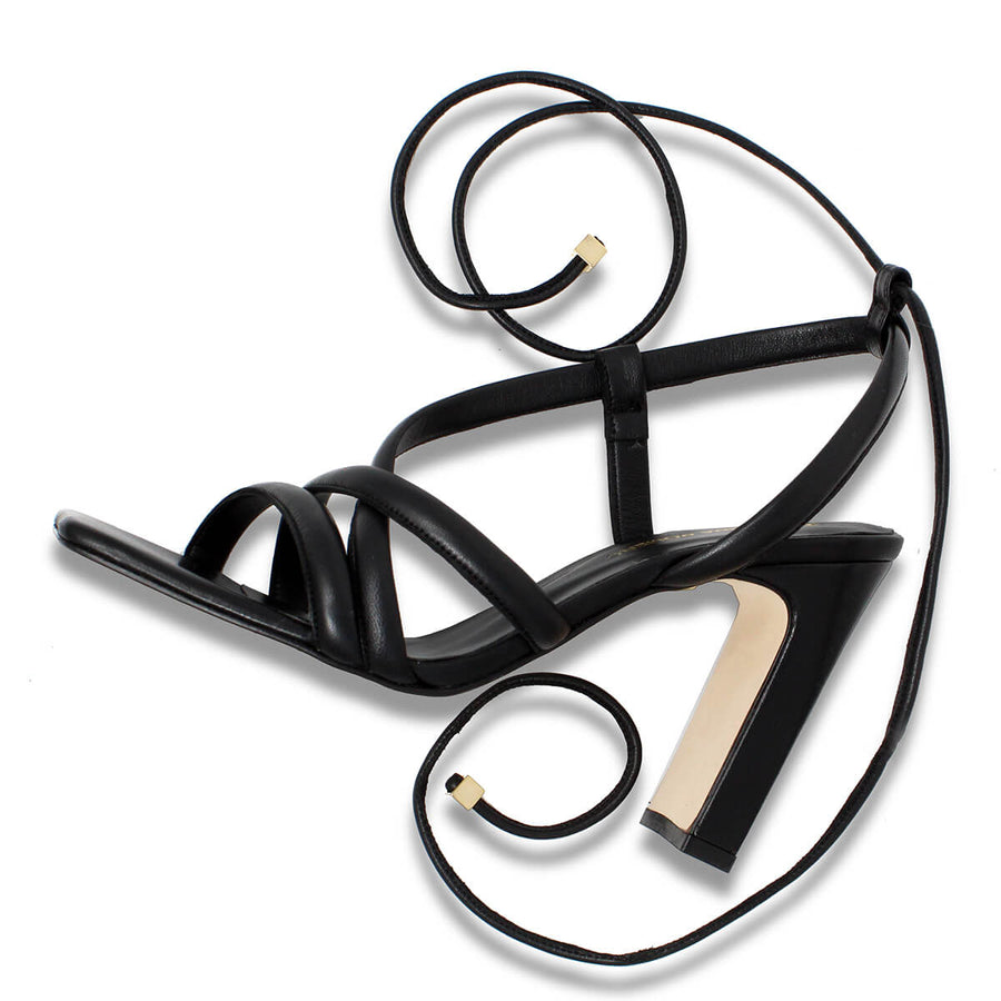 MIA 100 - Black Regina Romero High Heel Sandal Shoe for Women in Leather
