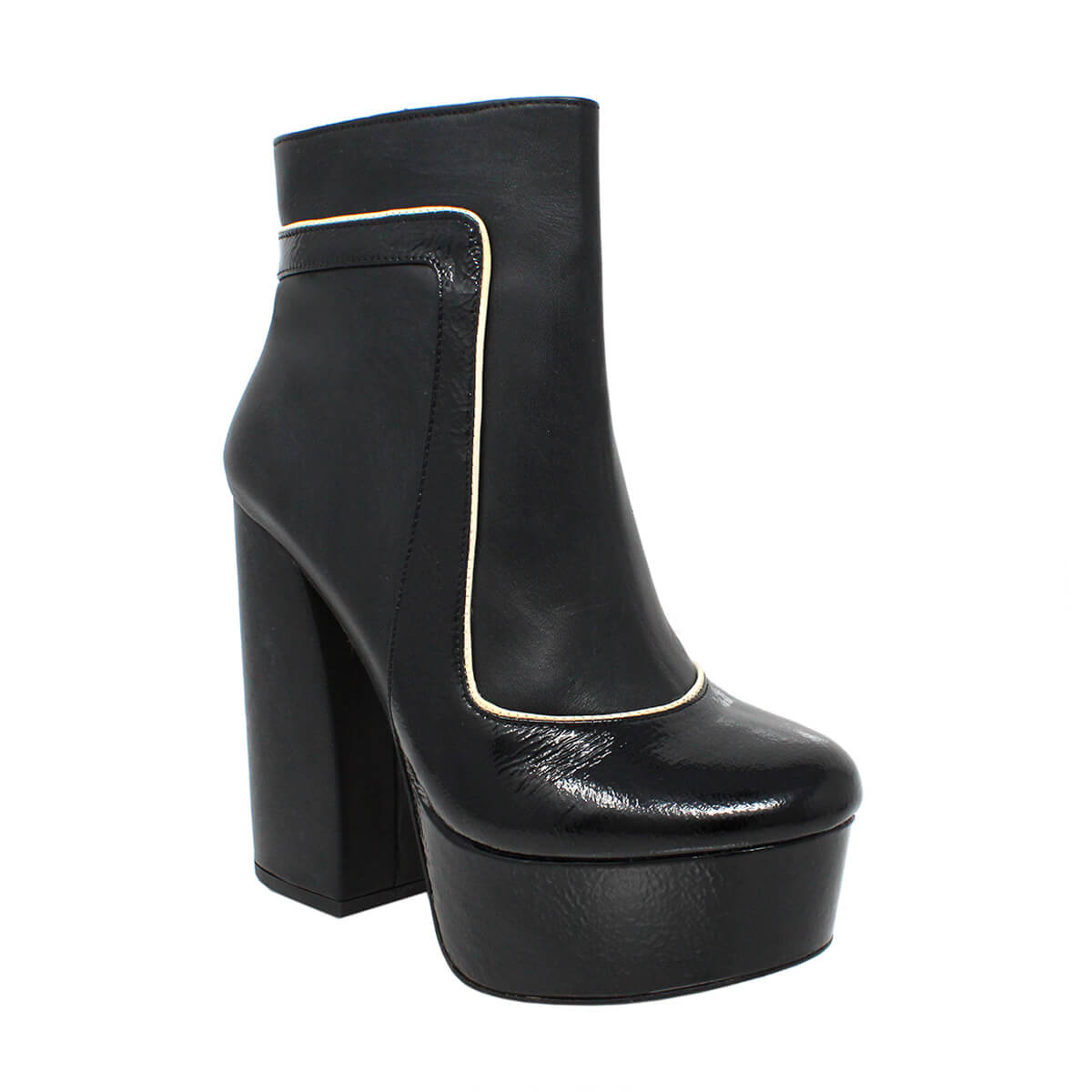 ARIES 135 - Black Regina Romero High Heeled Platform Ankle Boot Shoe for Lady in Leather