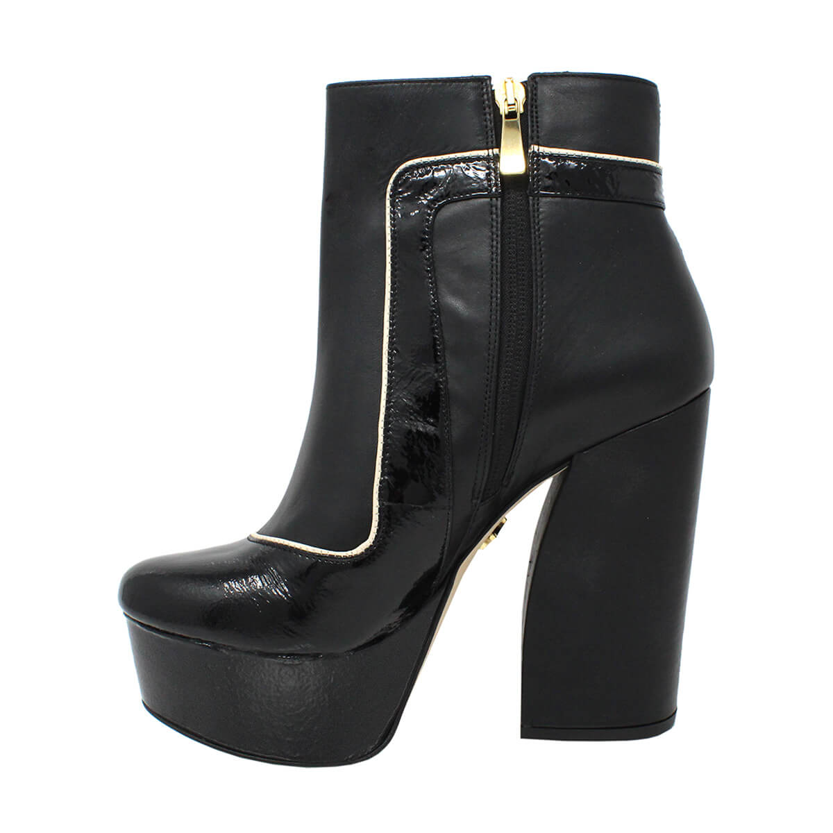 ARIES 135 - Black Regina Romero High Heeled Platform Ankle Boot Shoe for Lady in Leather