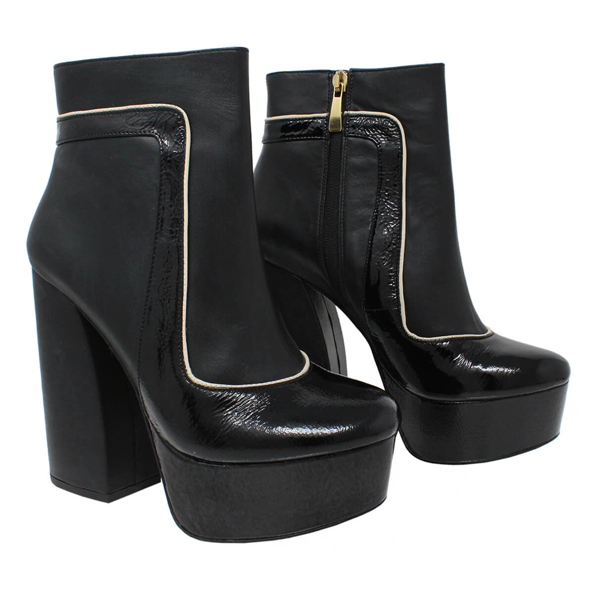 ARIES 135 - Black Regina Romero High Heeled Platform Ankle Boot Shoe for Lady in Leather