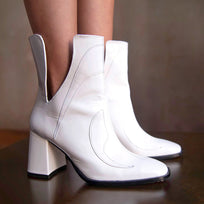 BAU 75 - Charol Blanco Regina Romero Zapato Bota Botin Tacon Alto Para Dama en Piel