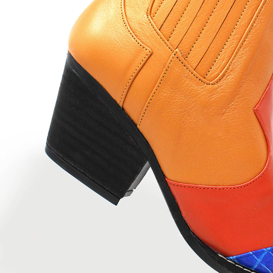 MADDIE 60 Edicion Limitada - Naranja y Azul Romero Zapato Bota Botin Tacon Bajo para Dama en Piel
