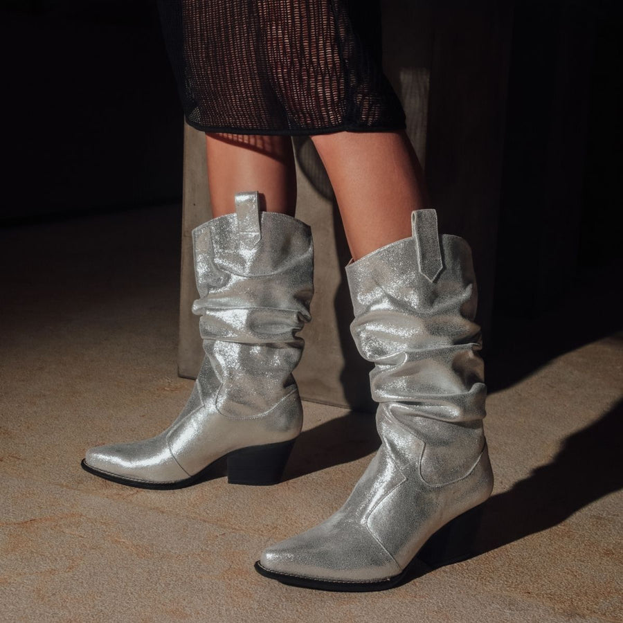 MADELEINE 60 - Plata Regina Romero Zapato Bota Botin Tacon Bajo Para Dama en Piel
