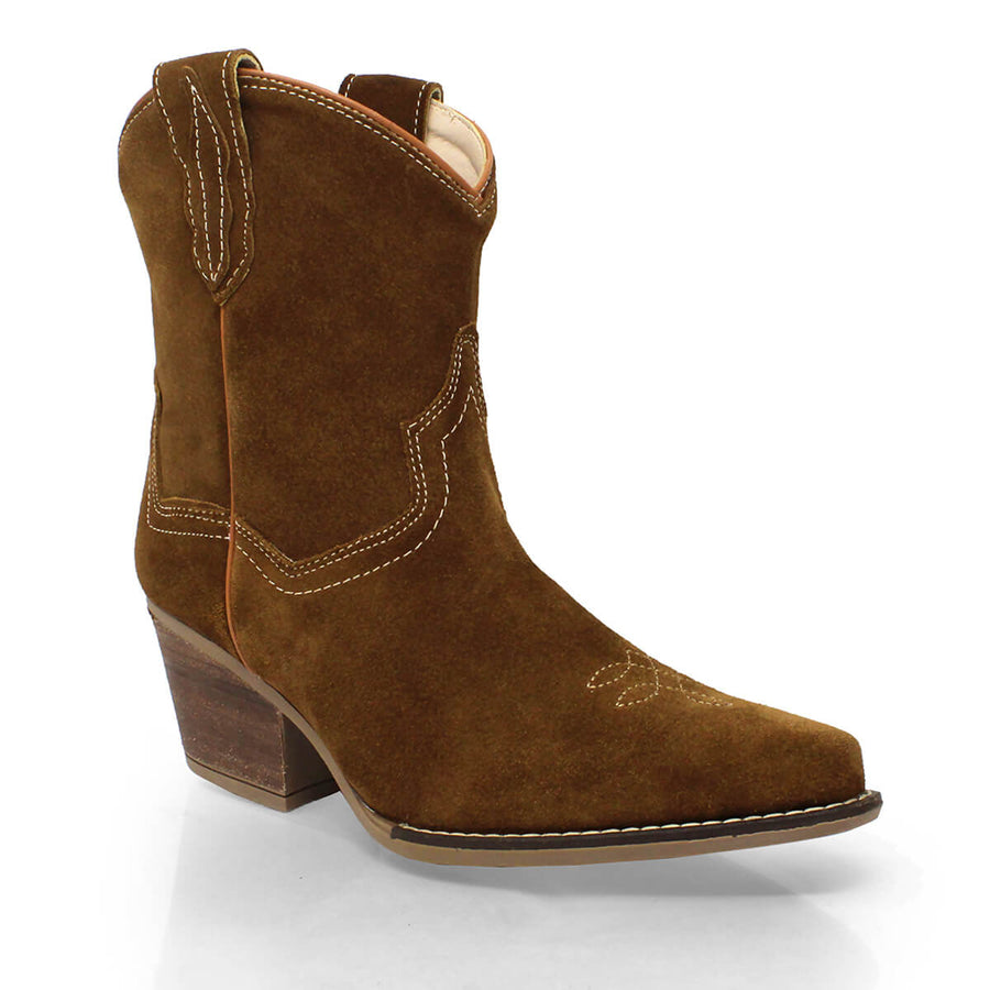 SIERRA 60 - Canela Regina Romero Zapato Bota Botin Tacon Bajo Para Dama en Piel
