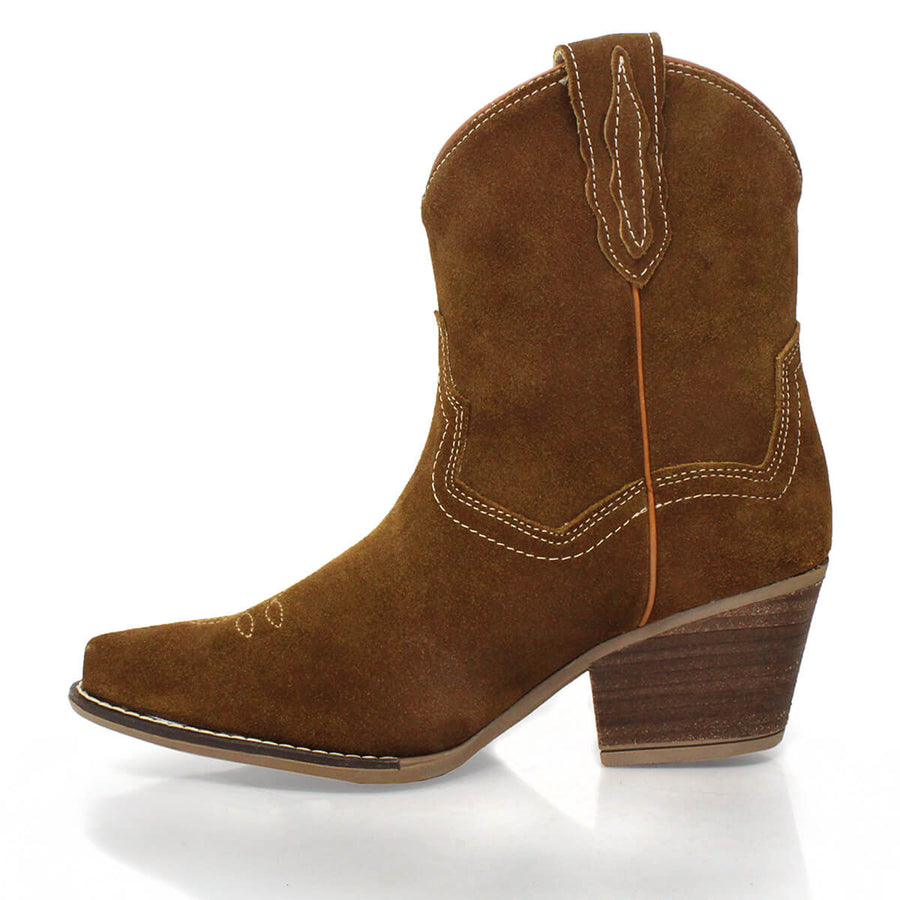 SIERRA 60 - Canela Regina Romero Zapato Bota Botin Tacon Bajo Para Dama en Piel